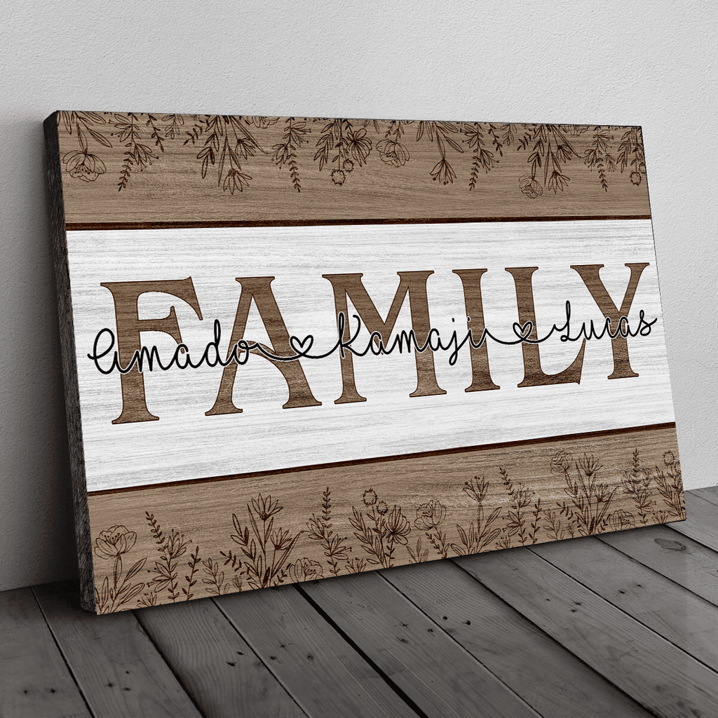 Personalized Names Family Joined By Love Canvas Wall Art
