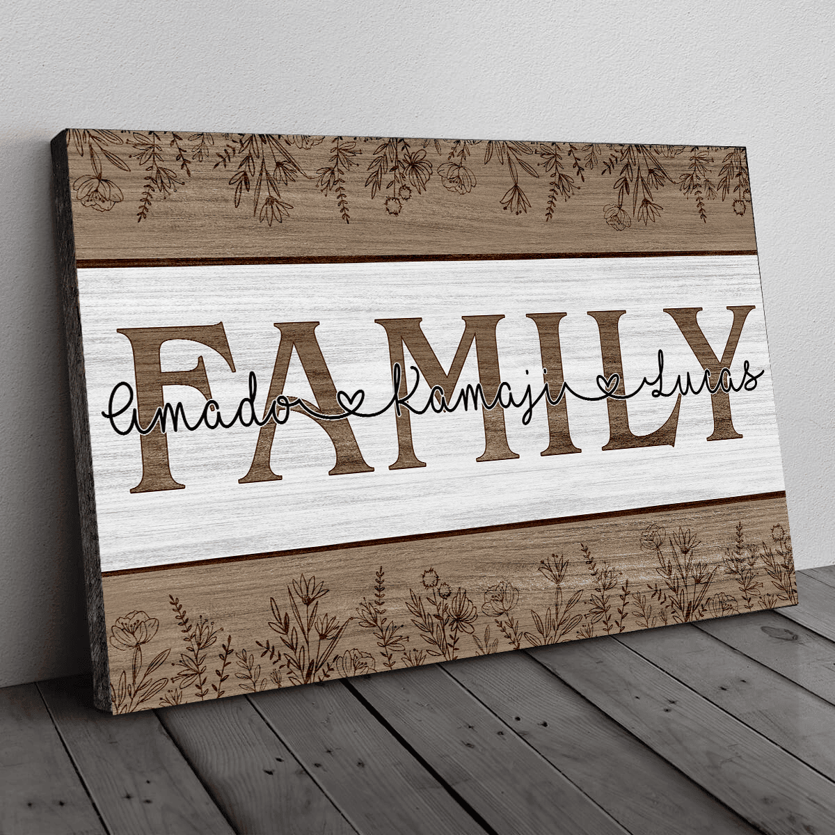 Personalized Names Family Joined By Love Canvas Wall Art