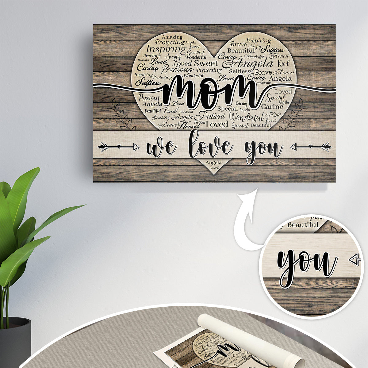 Personalized Names Heart Mom We Love You Canvas Wall Art