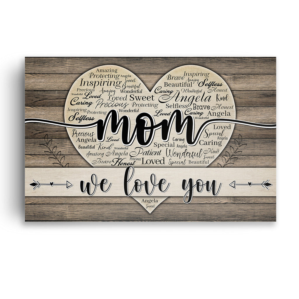 Personalized Names Heart Mom We Love You Canvas Wall Art