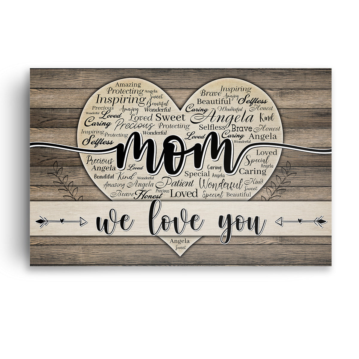Personalized Names Heart Mom We Love You Canvas Wall Art