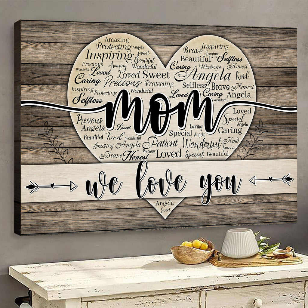 Personalized Names Heart Mom We Love You Canvas Wall Art