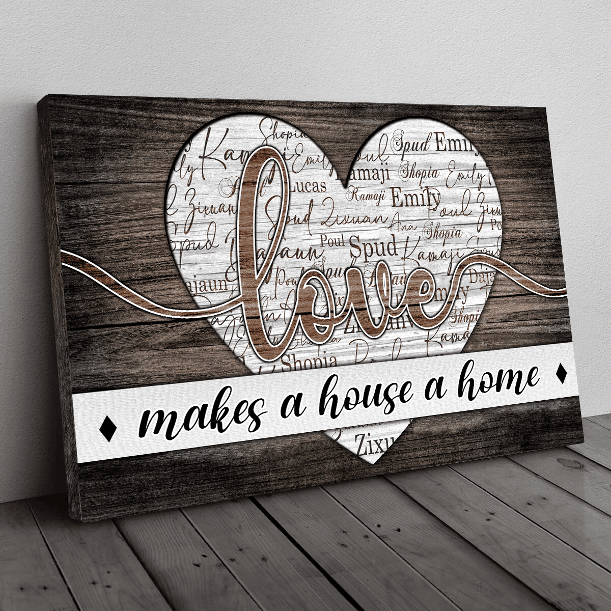 Personalized Names Love Makes A House A Home Canvas Wall Art