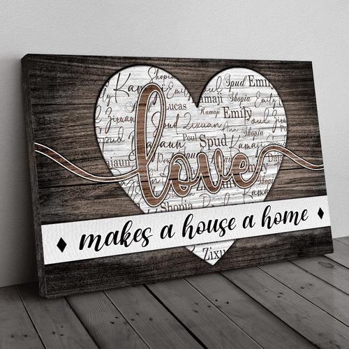 Personalized Names Love Makes A House A Home Canvas Wall Art – Family Home Decor