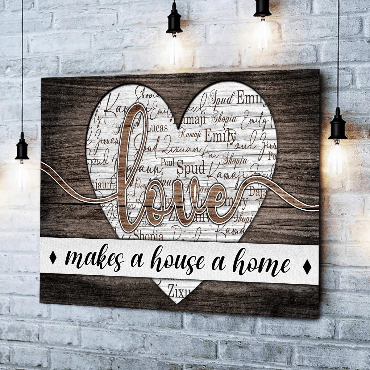 Personalized Names Love Makes A House A Home Canvas Wall Art