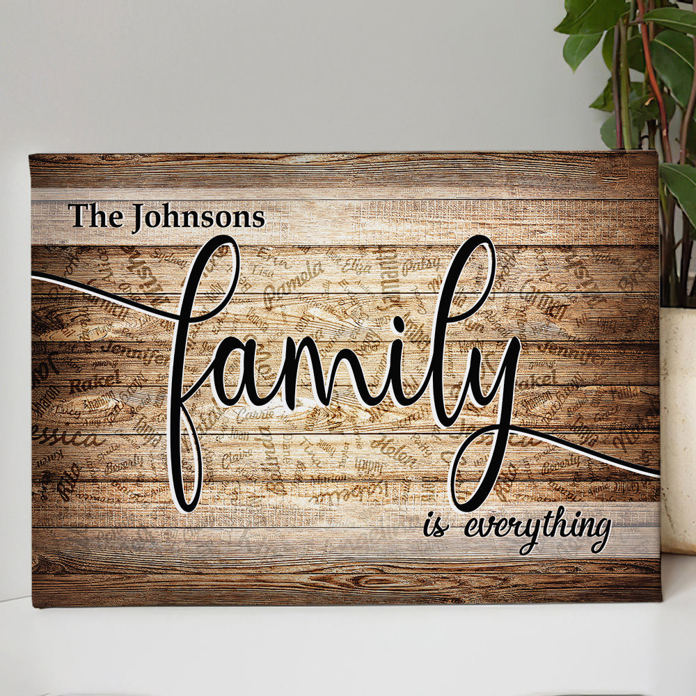 Personalized Names On Backgrouns Family Is Everything Canvas Wall Art