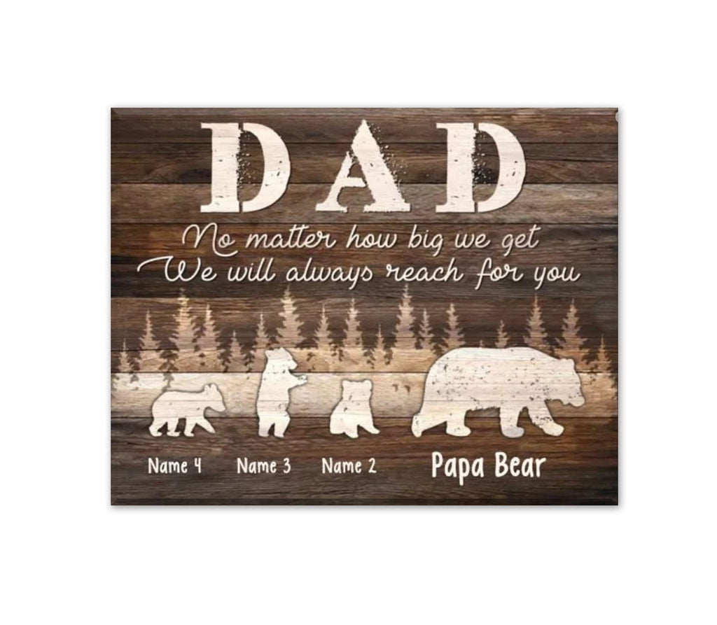 Personalized No Matter How Big We Get Bear Family Canvas Wall Art