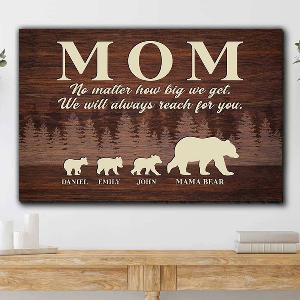 Personalized No Matter How Big We Get Bear Family Canvas Wall Art - Gift For Mom
