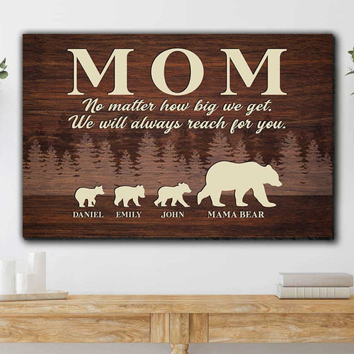 Personalized No Matter How Big We Get Bear Family Canvas Wall Art – Gift for Mom