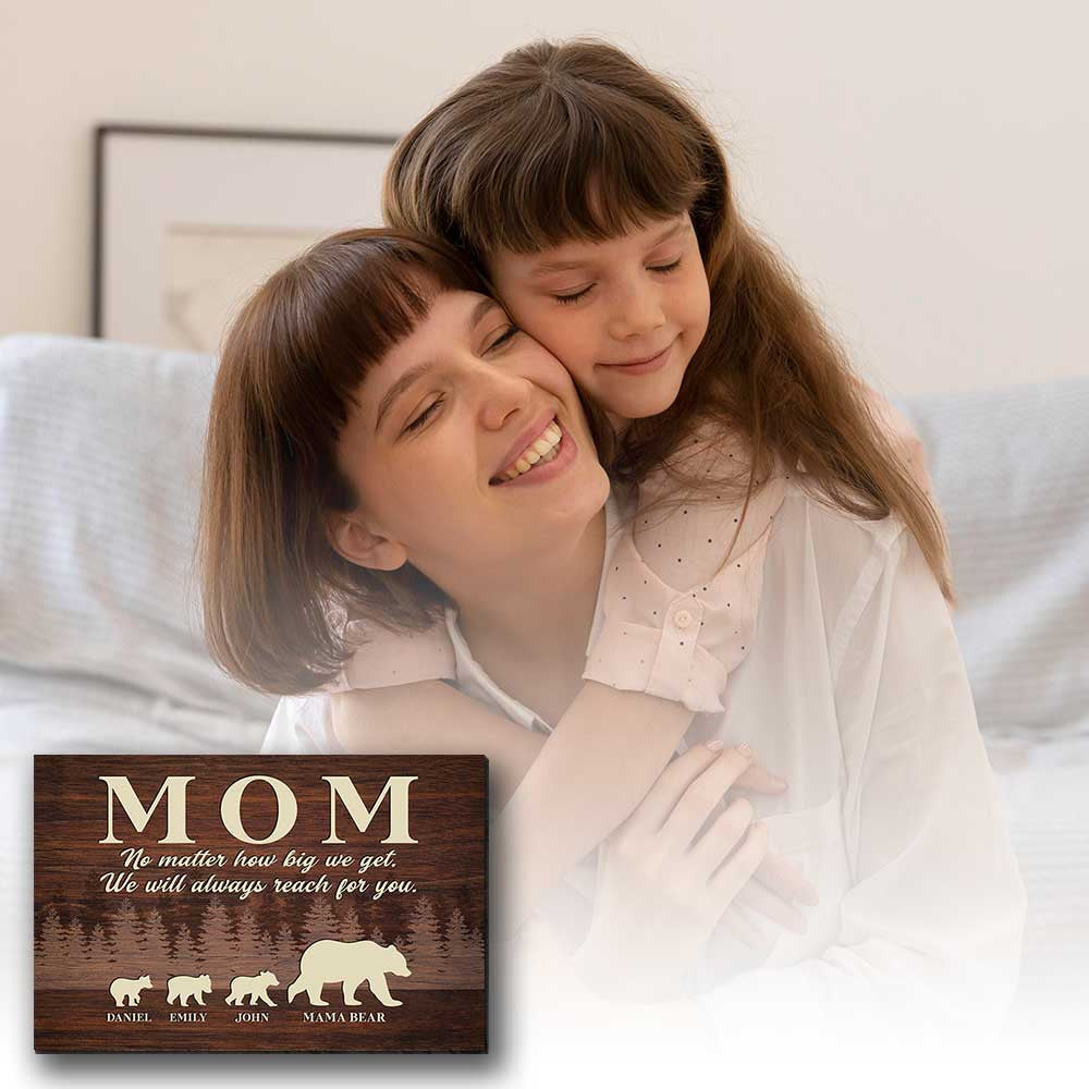 Personalized No Matter How Big We Get Bear Family Canvas Wall Art - Gift For Mom