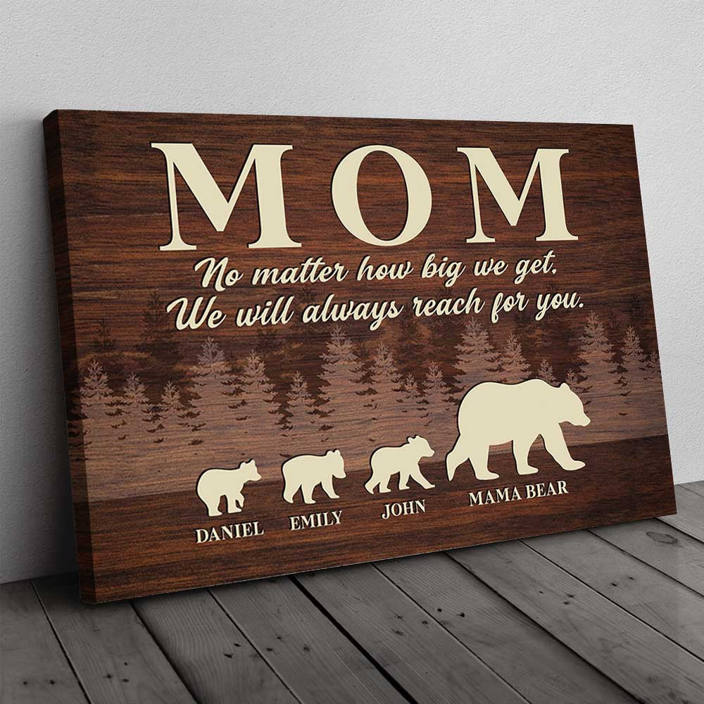 Personalized No Matter How Big We Get Bear Family Canvas Wall Art - Gift For Mom