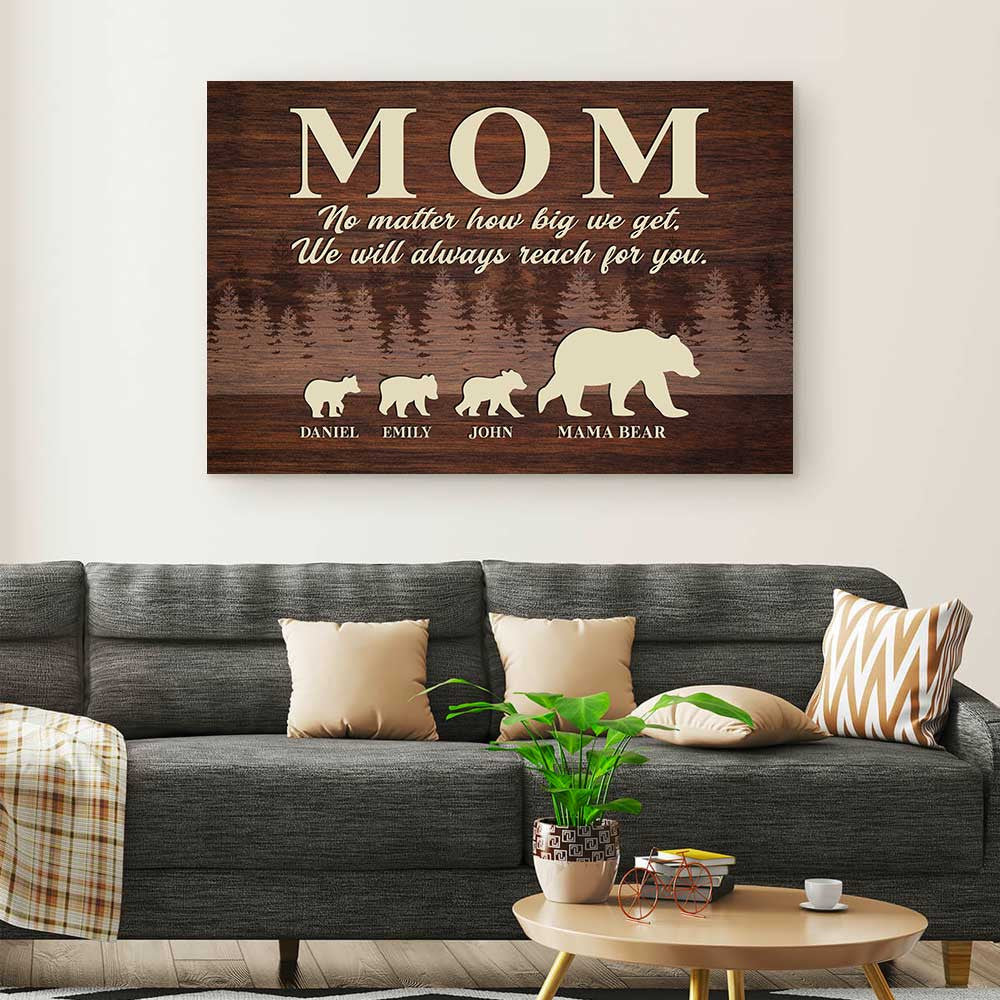 Personalized No Matter How Big We Get Bear Family Canvas Wall Art - Gift For Mom