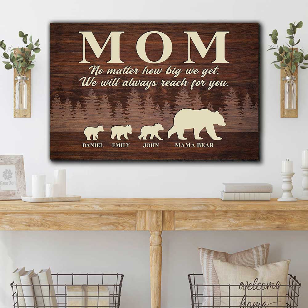 Personalized No Matter How Big We Get Bear Family Canvas Wall Art - Gift For Mom