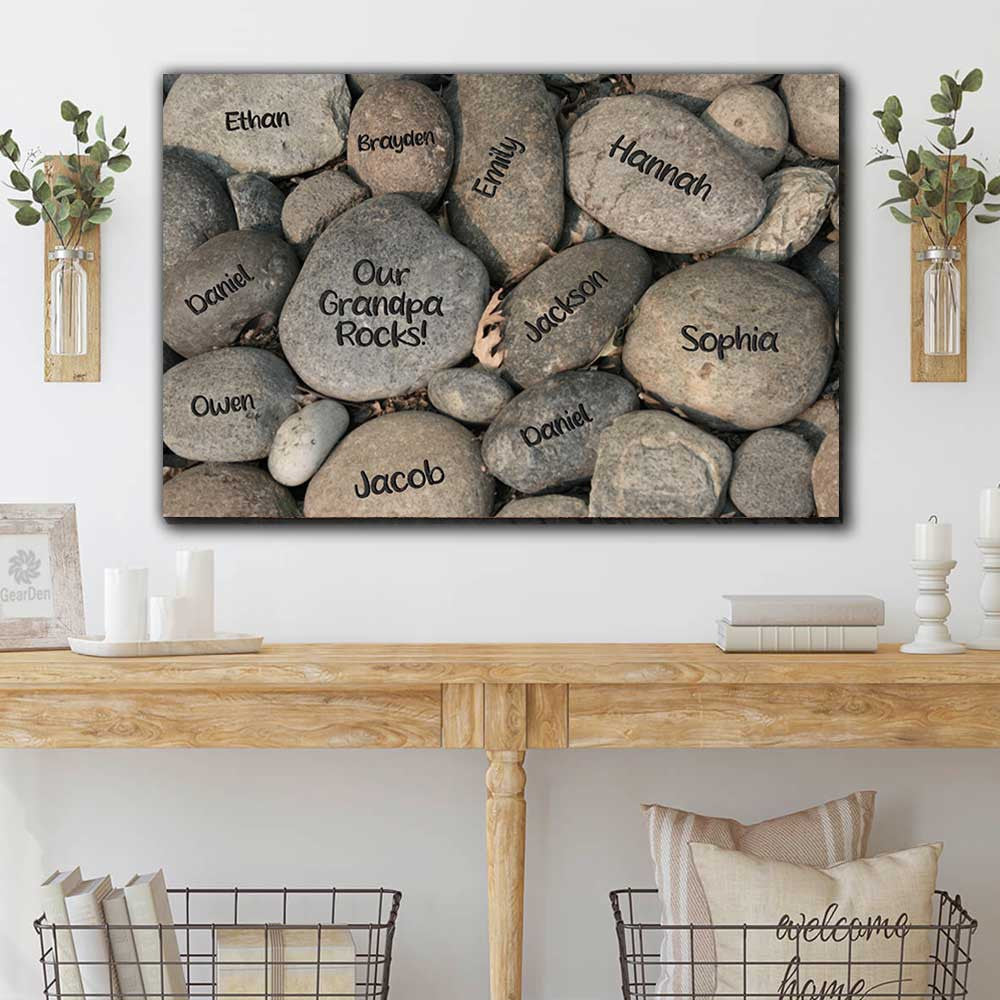 Personalized Our Grandpa Rocks Canvas Wall Art – Gift for Dad