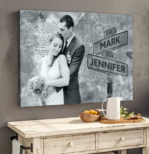 Personalized Photo Couple Sign Canvas Wall Art – Couple Gift