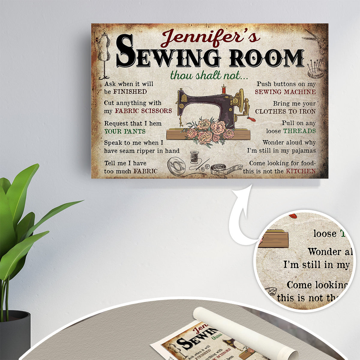 Personalized Sewing Room Thou Shall Not Canvas Wall Art