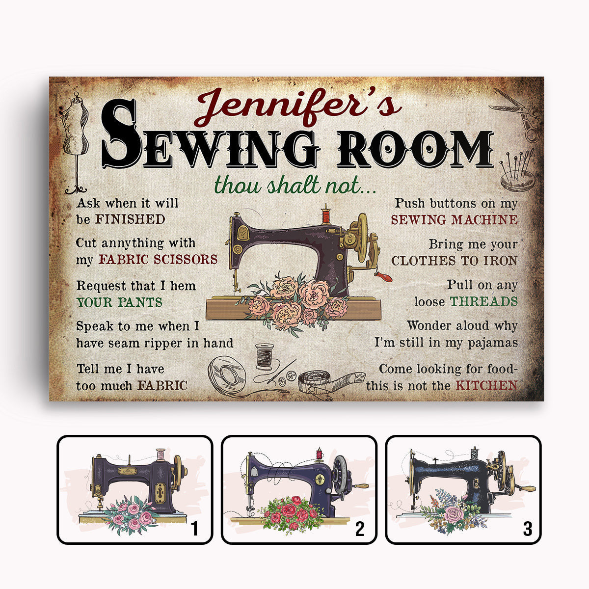 Personalized Sewing Room Thou Shall Not Canvas Wall Art
