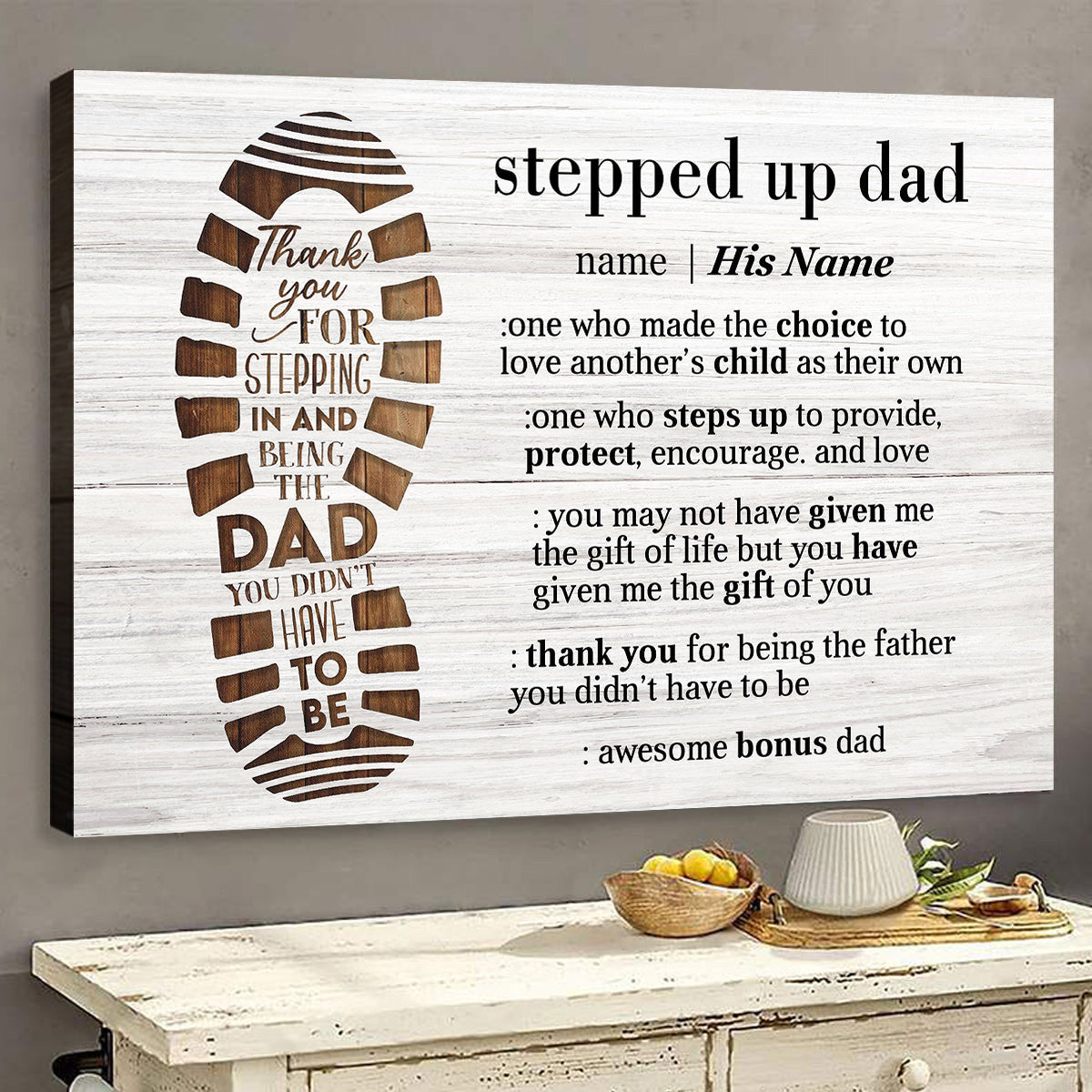 Personalized Stepped Up Dad Canvas, Bonus Father Canvas Wall Art