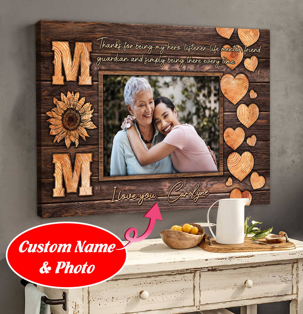 Personalized Thank You For Being My Hero I Love You Mom Canvas Wall Art – Gift for Mom