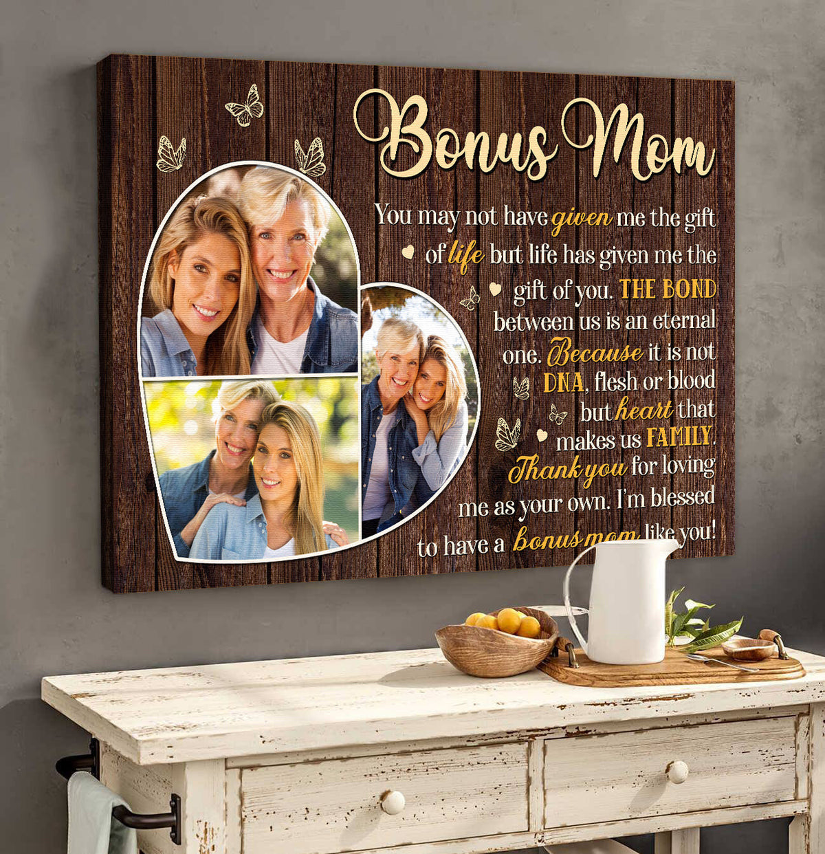 Personalized To My Bonus Mom Canvas Wall Art - Gift For Mothers Day