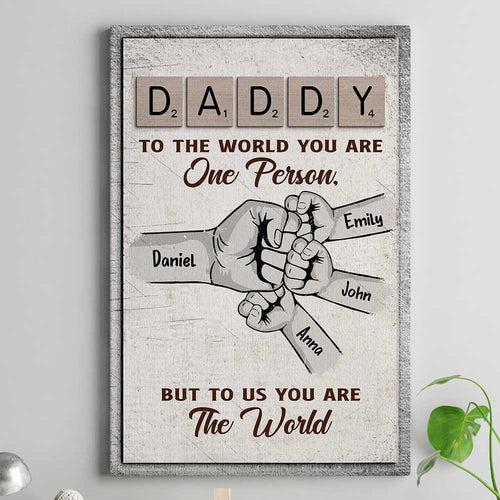 Personalized To The World Dad And Baby Hand Canvas Wall Art – Gift for Dad
