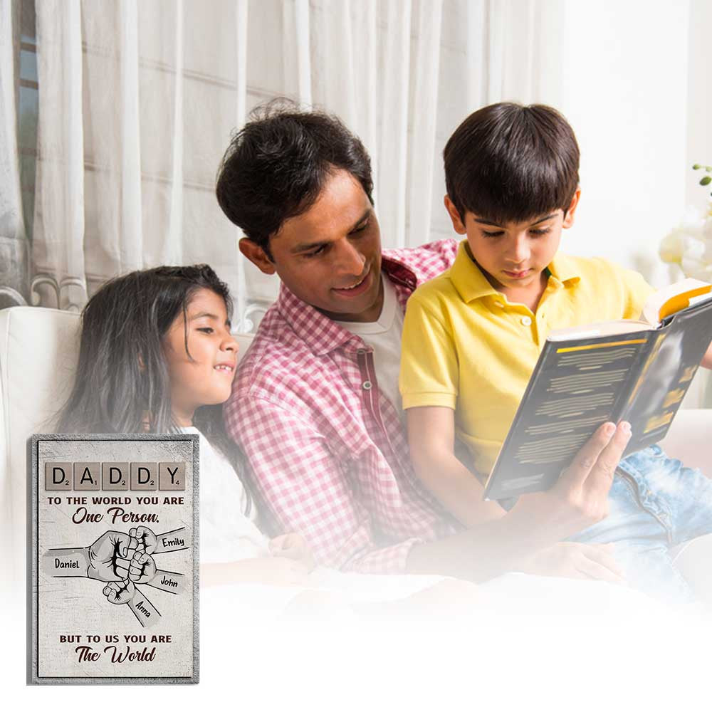 Personalized To The World Dad And Baby Hand Canvas Wall Art - Gift For Fathers Day