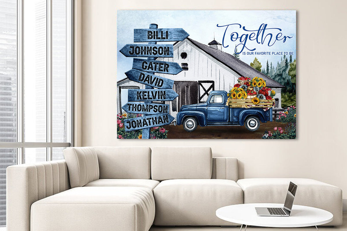 Personalized Together Is Our Favorite Place Farm Sign Canvas Wall Art – Family Home Decor