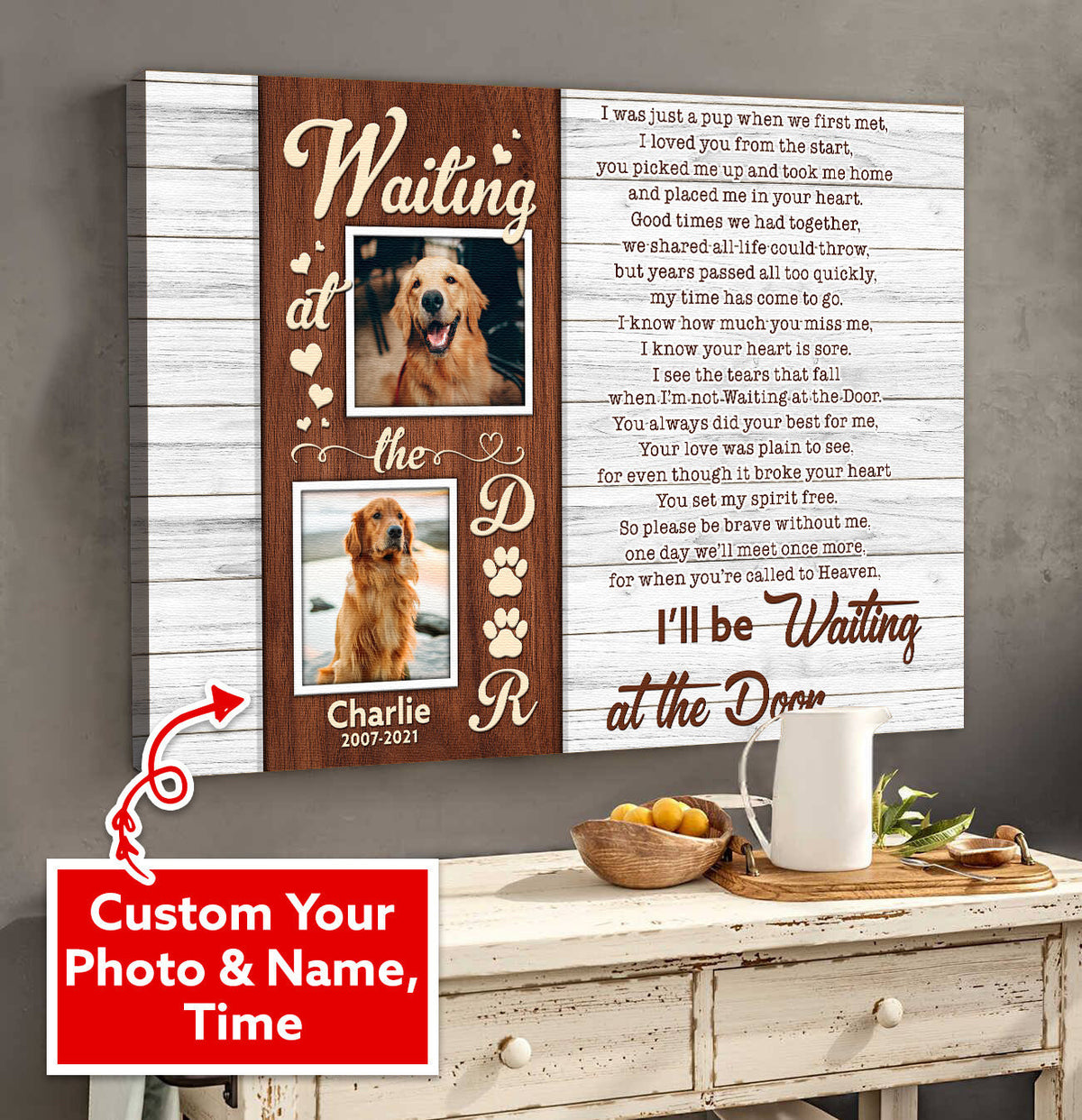 Personalized Waiting At The Door For Pets Canvas Wall Art