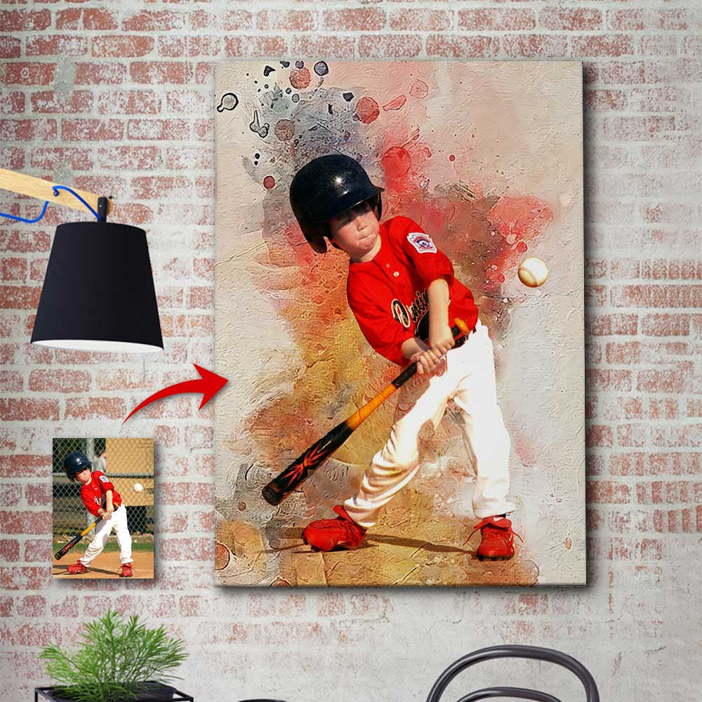 Personalized Watercolor Baseball Canvas Wall Art