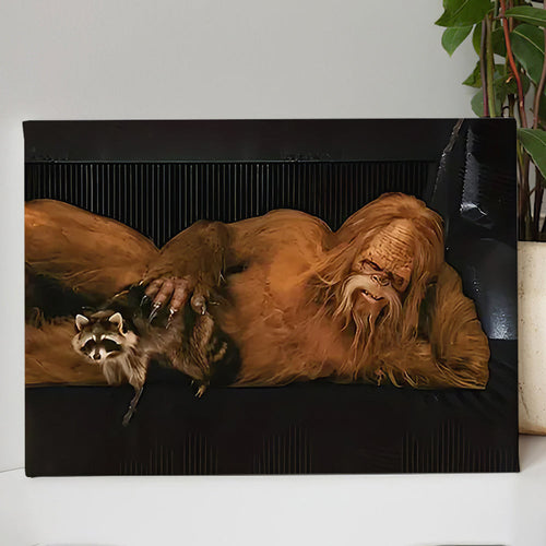 Primitive Human and Raccoon Funny Canvas Wall Art – Funny Animal Wall Art