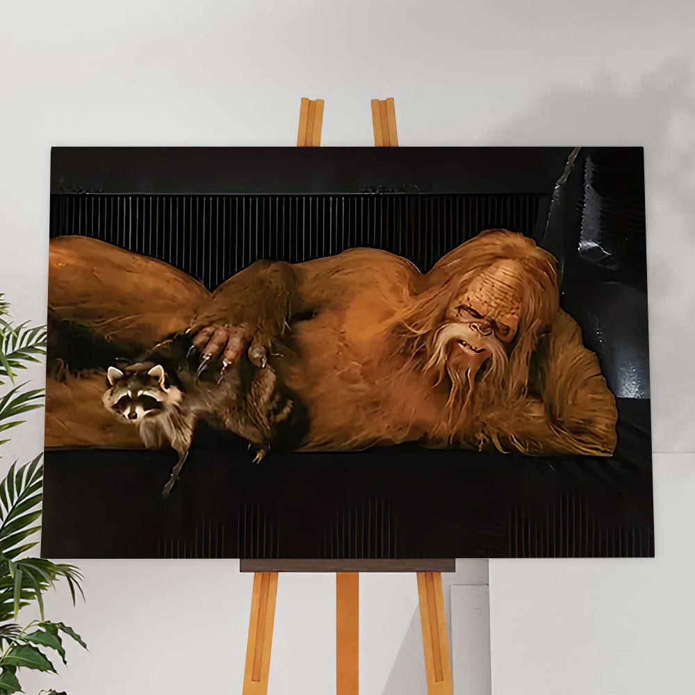 Primitive Human and Raccoon Funny Canvas Wall Art – Funny Animal Wall Art