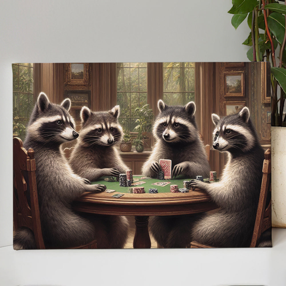 Raccoon Playing Poker Game Funny Canvas Wall Art