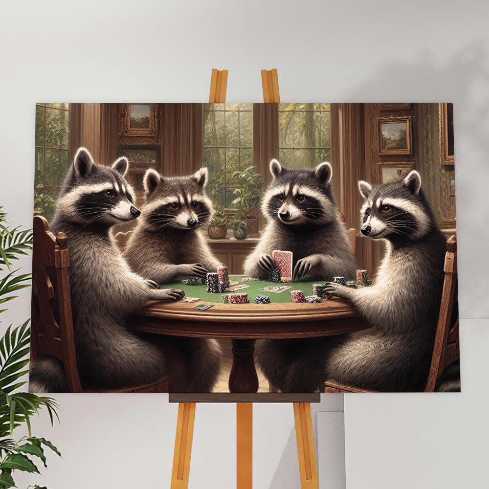 Raccoon Playing Poker Game Funny Canvas Wall Art