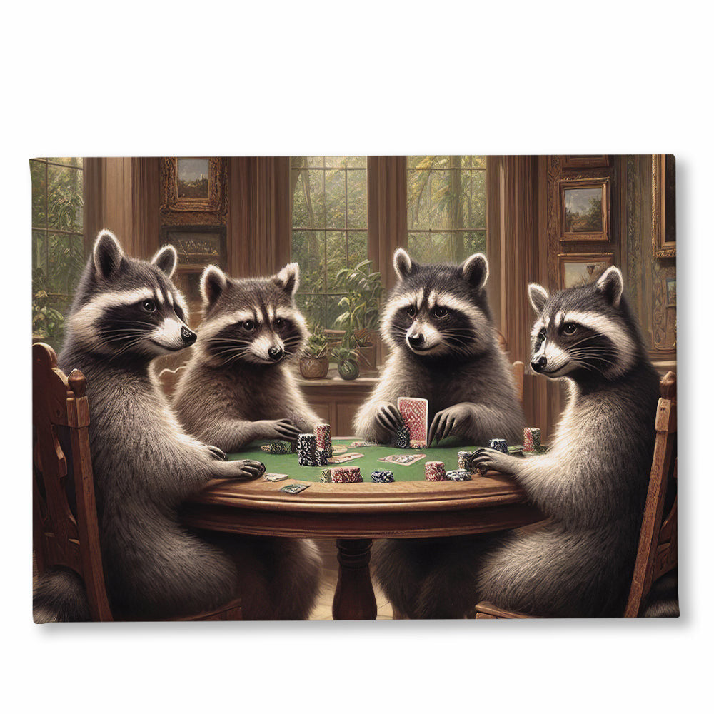 Raccoon Playing Poker Game Funny Canvas Wall Art