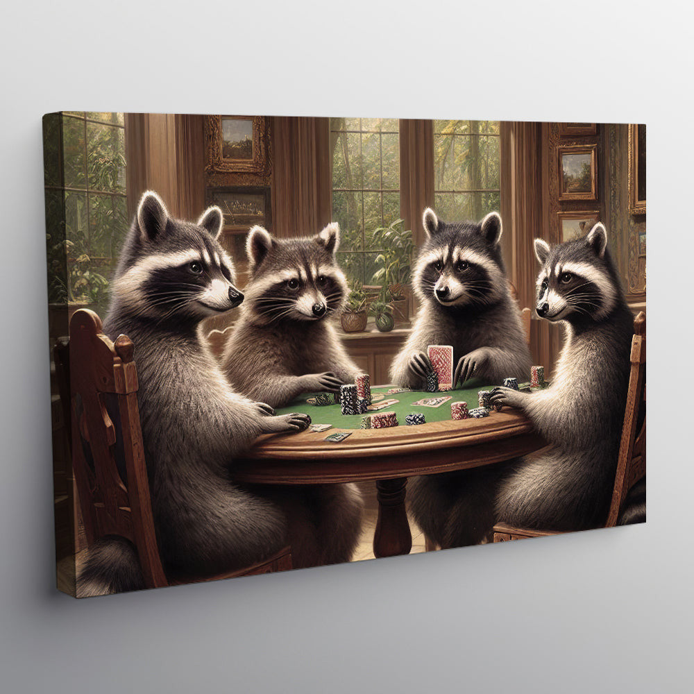 Raccoon Playing Poker Game Funny Canvas Wall Art