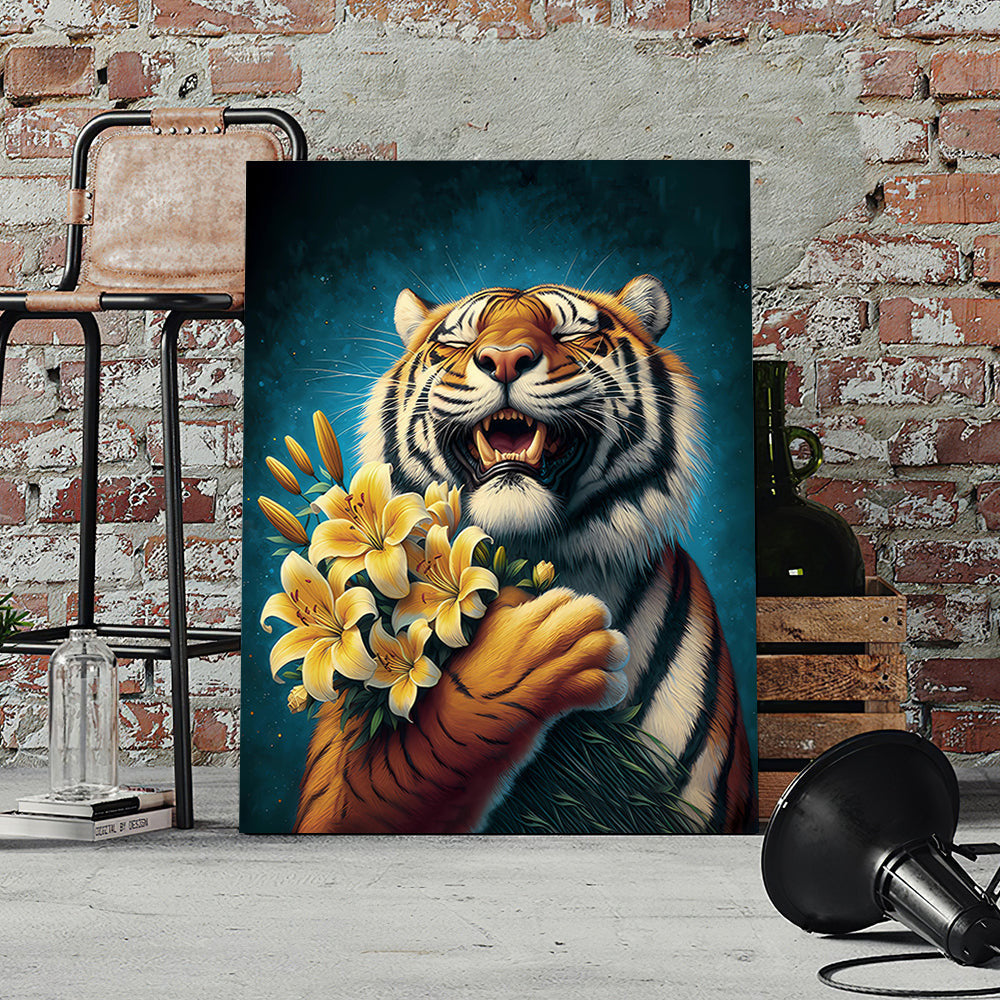 Similing Tiger Funny Canvas Wall Art