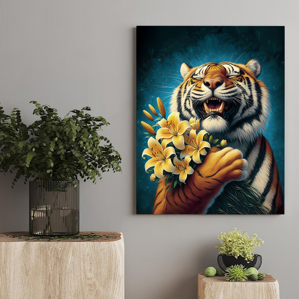 Similing Tiger Funny Canvas Wall Art