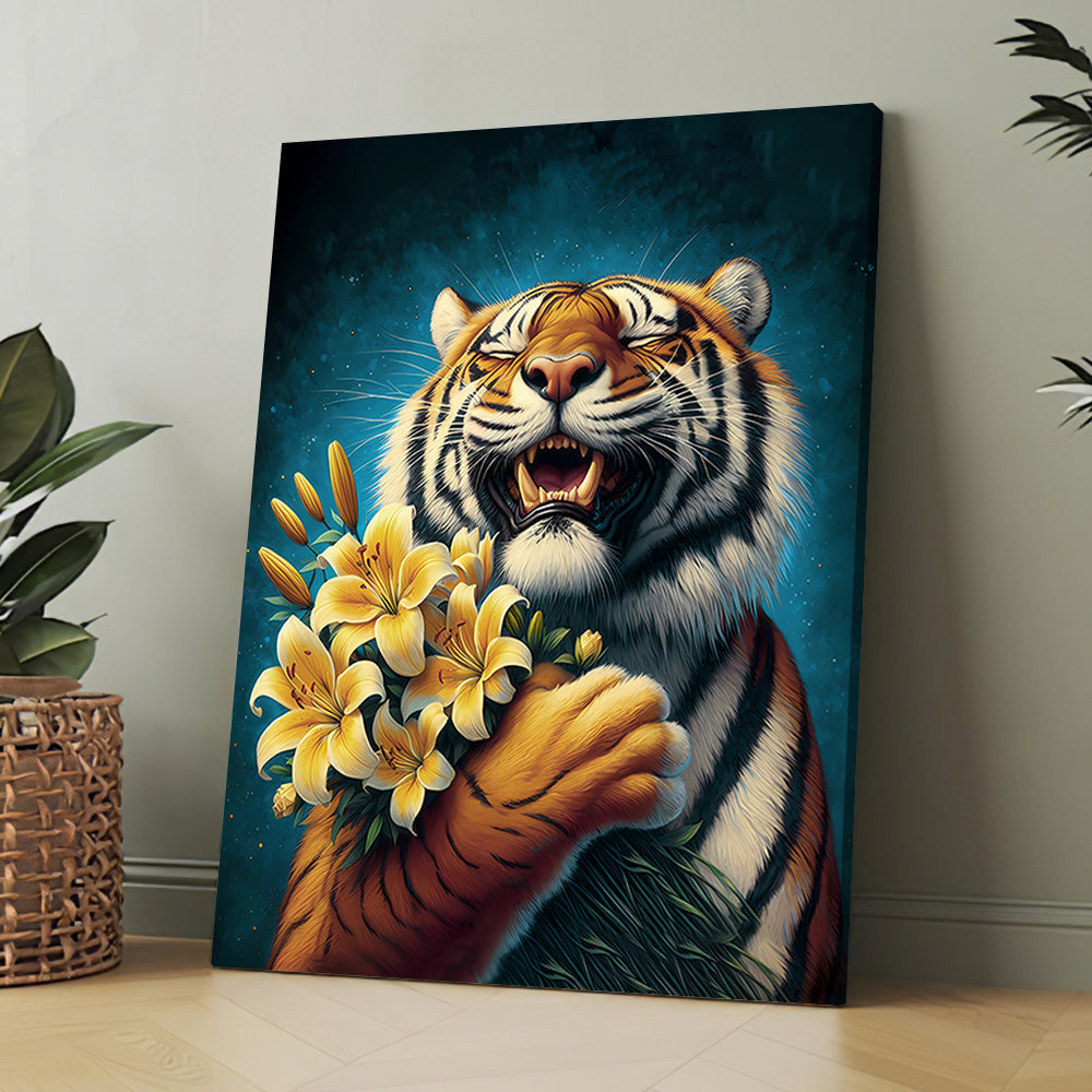 Similing Tiger Funny Canvas Wall Art