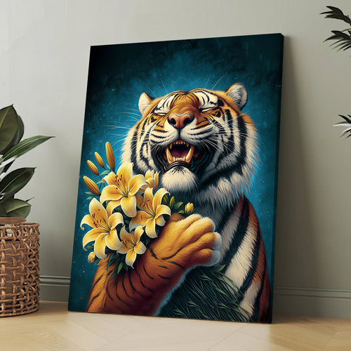 Smiling Tiger Funny Canvas Wall Art – Funny Animal Wall Art
