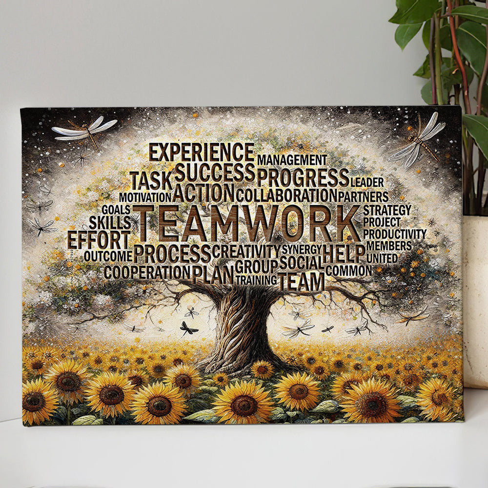 Teamwork Tree Inspirational Office Decor with Motivational Quotes and Sunflower Canvas Wall Art