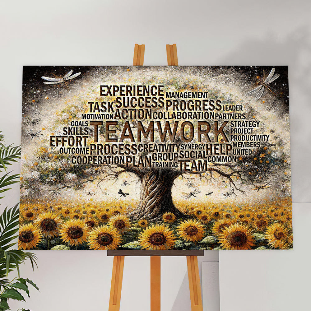 Teamwork Tree Inspirational Office Decor with Motivational Quotes and Sunflower Canvas Wall Art