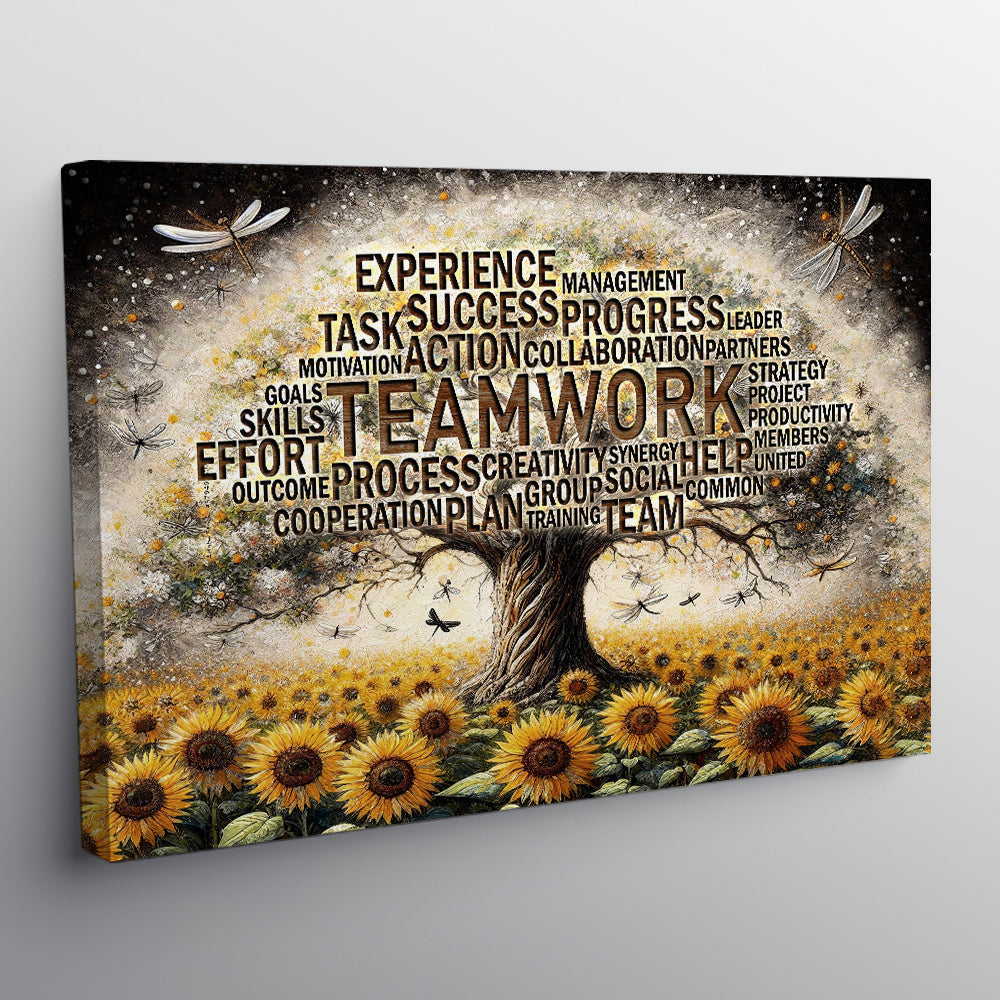 Teamwork Tree Inspirational Office Decor with Motivational Quotes and Sunflower Canvas Wall Art