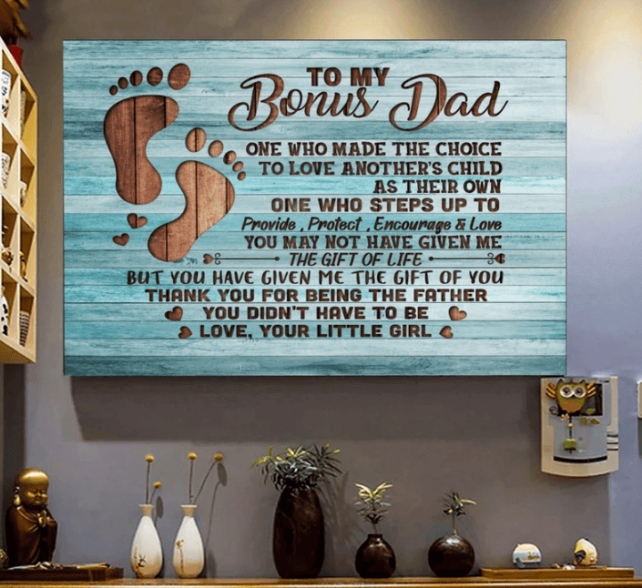 To My Bonus Dad Love From Little Girl Father's Day Canvas Wall Art – Gift for Dad