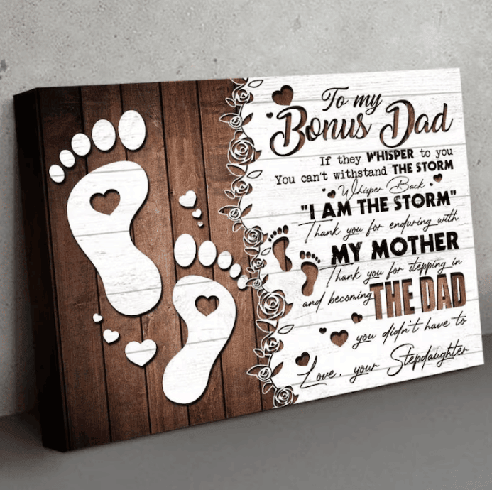 To My Bonus Dad Love From Step Daughter Fathers Day Canvas Wall Art