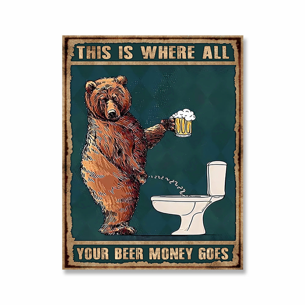 Your Beer Money Goes Grumpy Bear Drinking Beer Canvas Wall Art