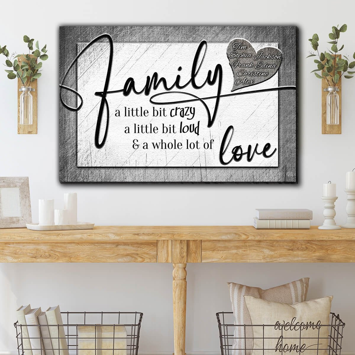 Personalized Family...Crazy, Loud, Love Heart Design Premium Canvas