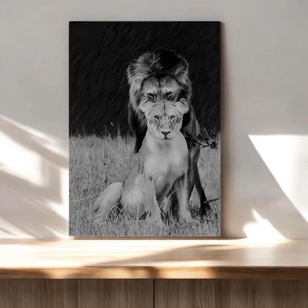 Lion Love Couple Canvas Wall Art