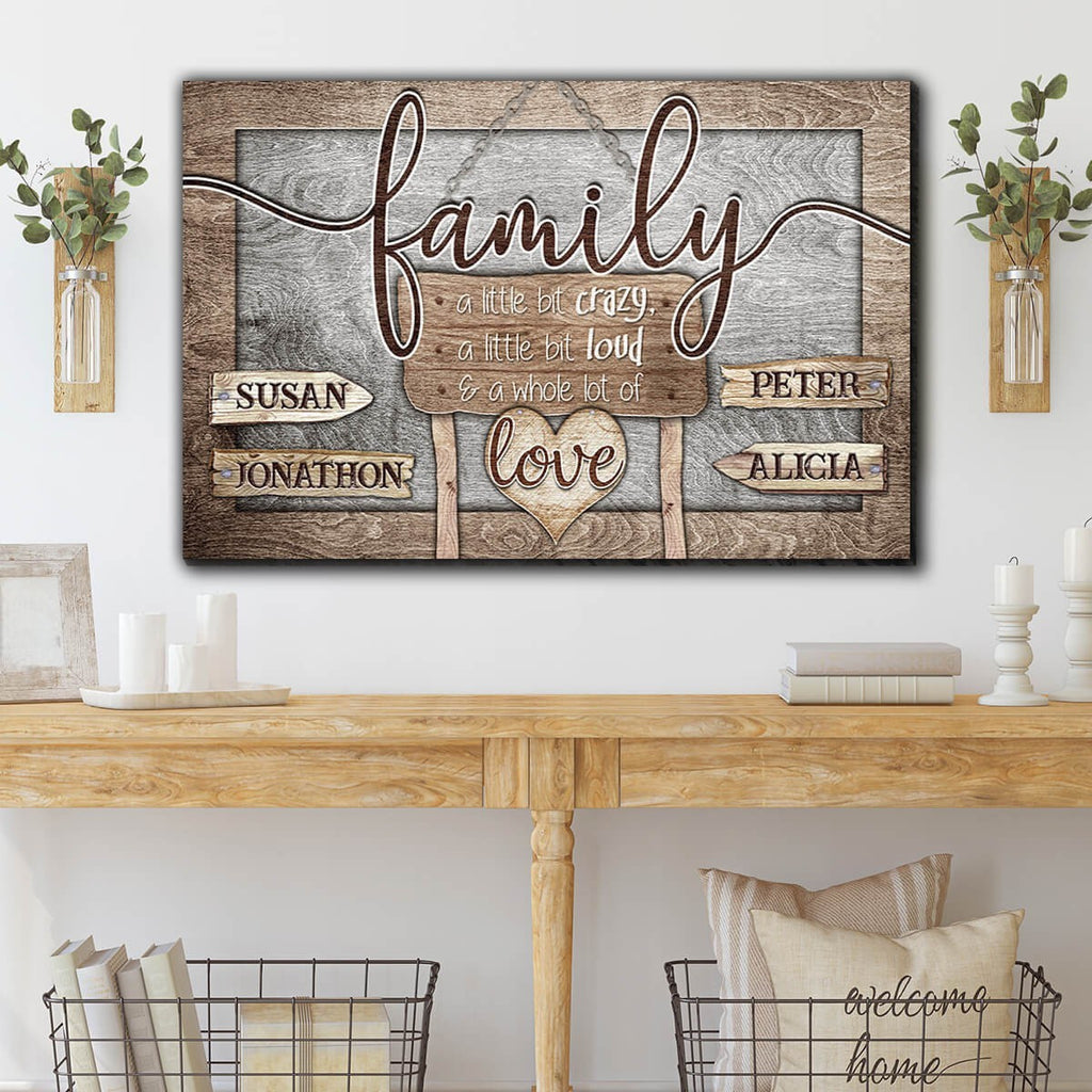 Personalized Family - Crazy Loud Love Wood Style Premium Canvas