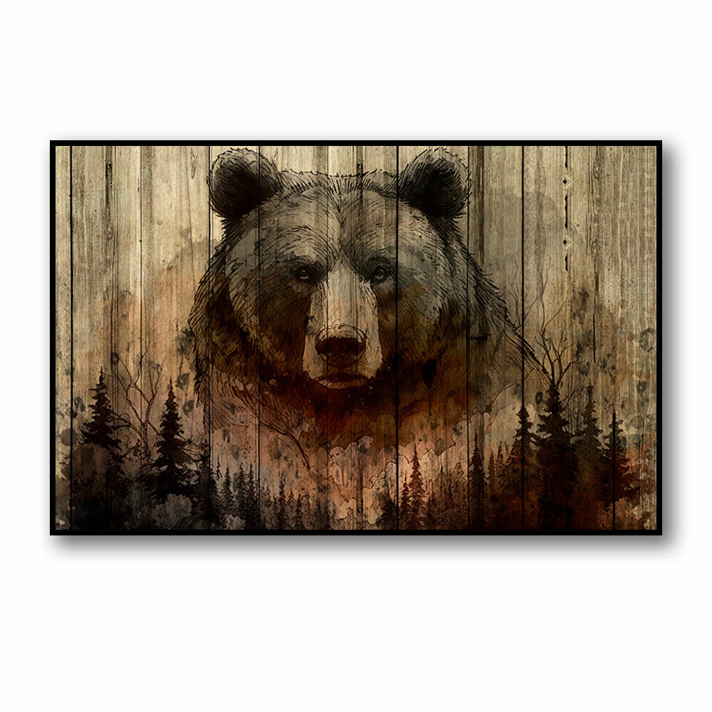 Rustic Woodland Bear Canvas Wall Art Decor, Nature-Inspired Forest Artwork