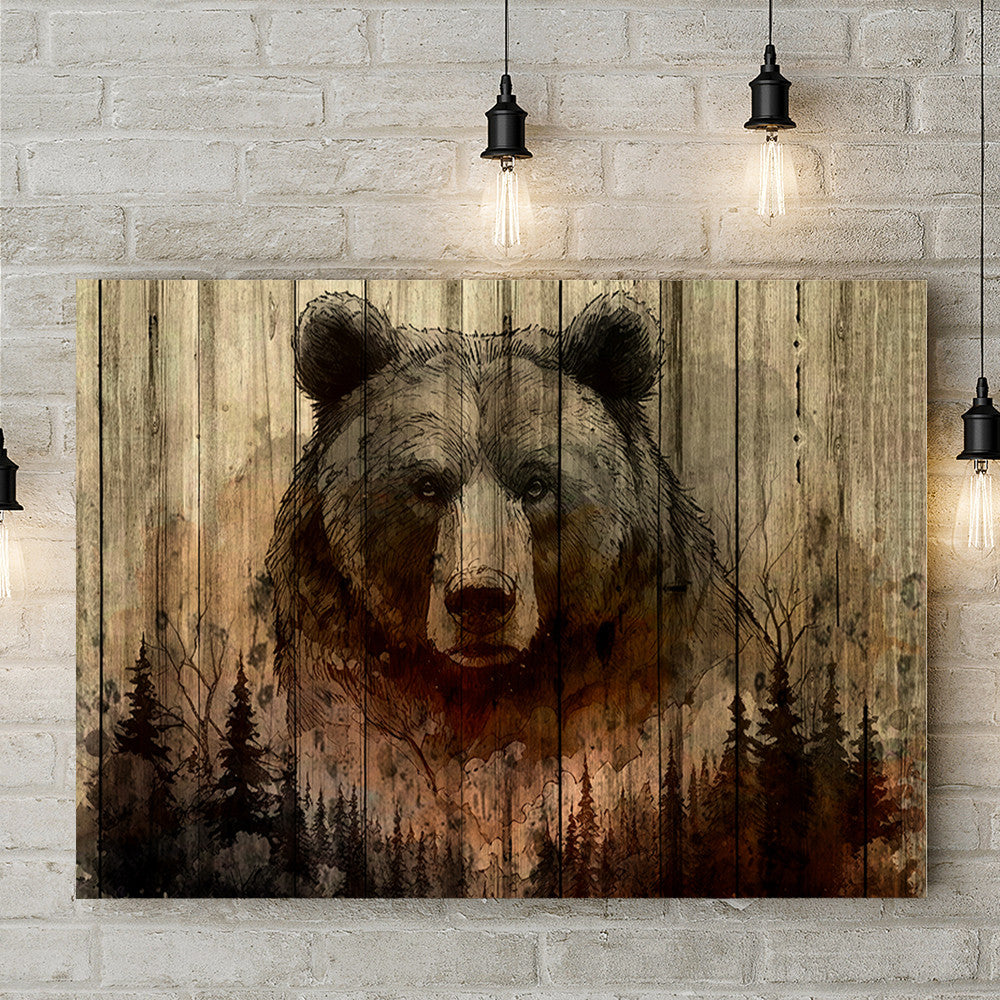 Rustic Woodland Bear Canvas Wall Art Decor, Nature-Inspired Forest Artwork